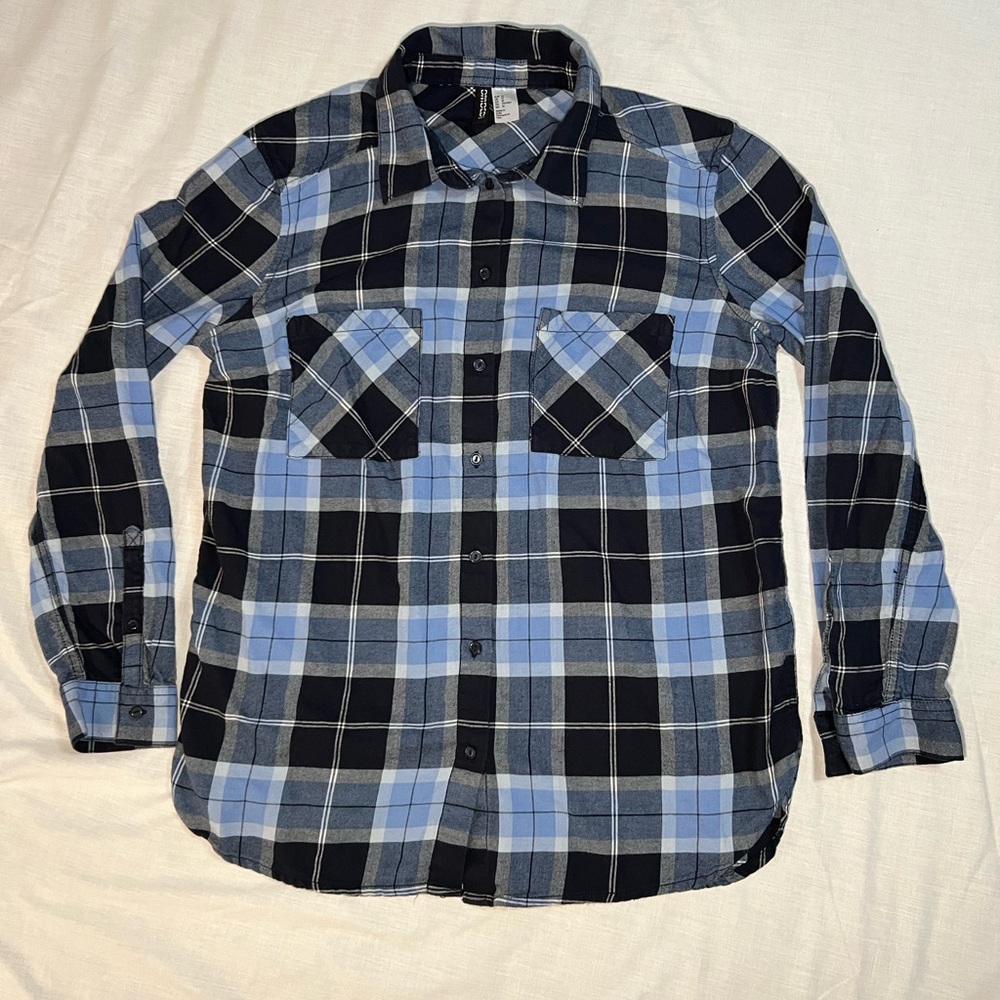 H&M Divided Women’s Casual Blue and Black Checkered Shirt